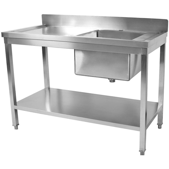 Commercial Sink Stainless Steel 1000x600x850mm 1 Bowl Right Splashback Bottom Shelf | Std1060 R