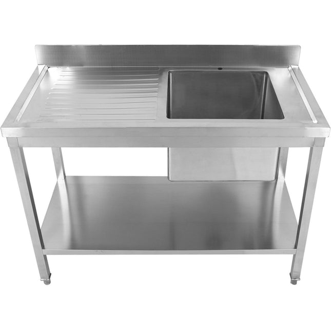 Commercial Sink Stainless Steel 1400x600x850mm 1 Bowl Right Splashback Bottom Shelf | Std1460 R