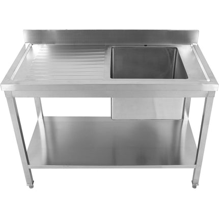 Commercial Sink Stainless Steel 1 Bowl Right Splashback Bottom Shelf 1500x600x950mm | Std1560 R