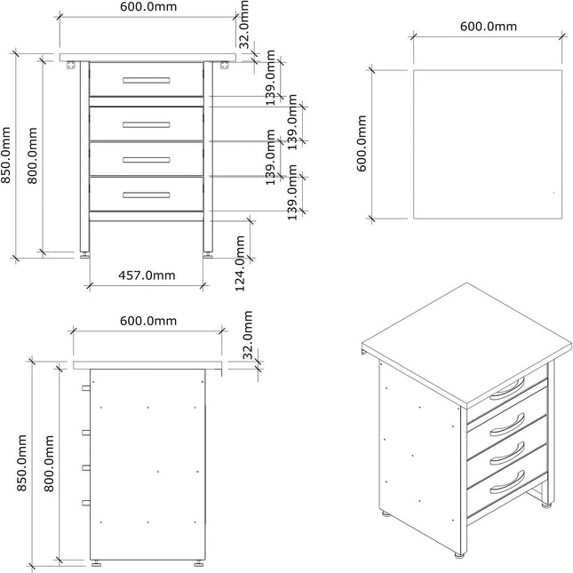 Professional Grey And Black Workshop Drawer Workbench With 30mm Wooden Desktop 600x600x850mm |  Tc005
