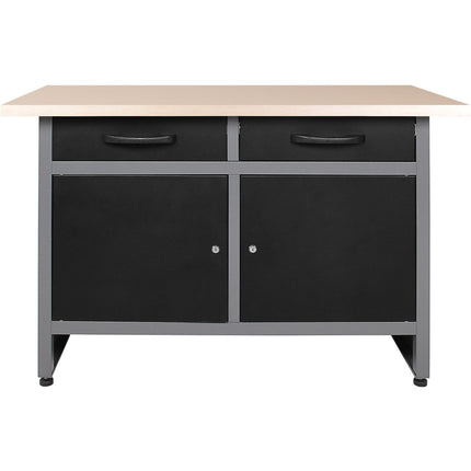 Professional Grey And Black Workshop Workbench With 30mm Wooden Desktop, Drawers And Lockable Doors 1200x600x850mm |  Tc006