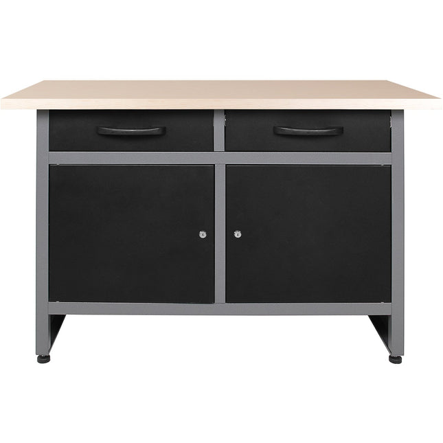 Professional Grey And Black Workshop Workbench With 30mm Wooden Desktop, Drawers And Lockable Doors 1200x600x850mm |  Tc006