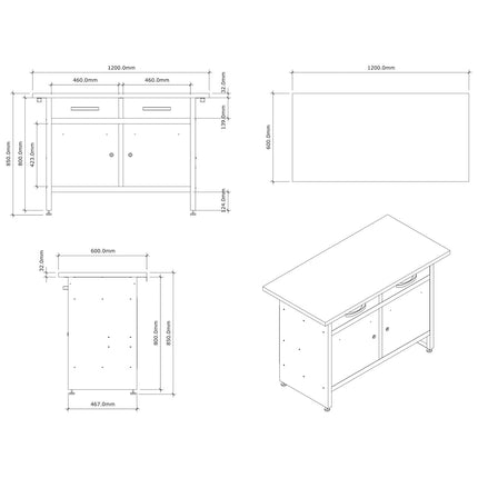 Professional Grey And Black Workshop Workbench With 30mm Wooden Desktop, Drawers And Lockable Doors 1200x600x850mm |  Tc006