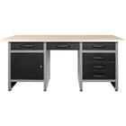 Professional Grey And Black Workshop Workbench With 30mm Wooden Desktop, 6 Drawers And Lockable Door 1600x600x850mm |  Tc007