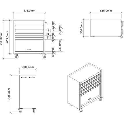 Professional Grey And Black Tool Drawer Cabinet With 4 Drawers And Locker Design 616x330x760mm | Tc027