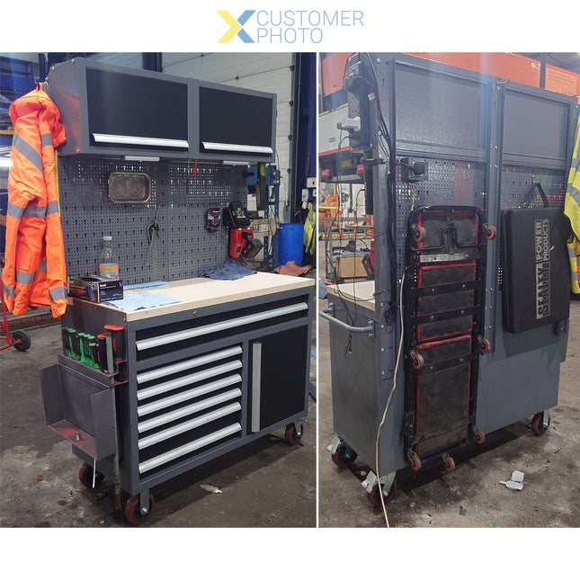 Garage Workstation Set With Wooden Desktop, 6 Drawers, 2 Top Tool Cabinets, And 1 Lower Cupboard, 1200x500x1870mm |  Tc063