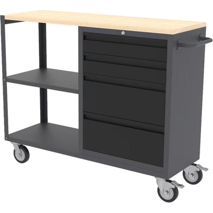 Professional Mobile Grey And Black Tool Cabinet With 4 Drawers And 2 Shelves Wooden Worktop 1480x500x1000mm |  Tc097