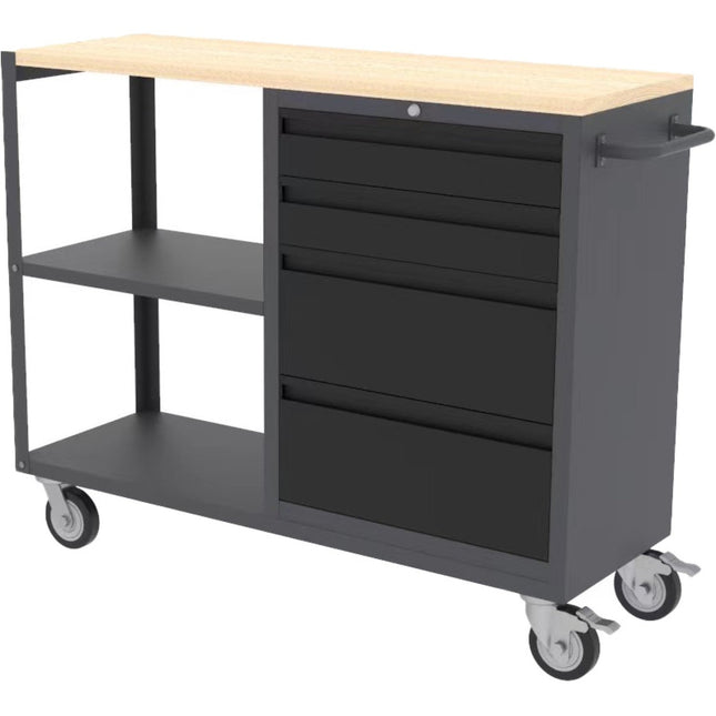 Professional Mobile Grey And Black Tool Cabinet With 4 Drawers And 2 Shelves Wooden Worktop 1480x500x1000mm |  Tc097