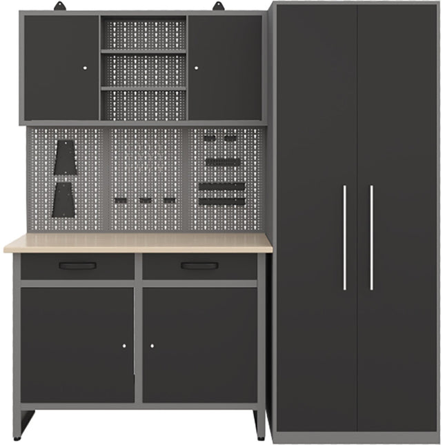 Garage Workstation Set With Wooden Desktop, 5 Drawers, 2 Cupboards, And 1 Cabinet, 2100x600x2050 |  Tc117