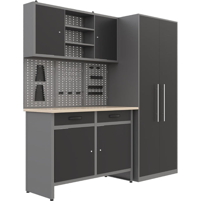 Garage Workstation Set With Wooden Desktop, 5 Drawers, 2 Cupboards, And 1 Cabinet, 2100x600x2050 |  Tc117
