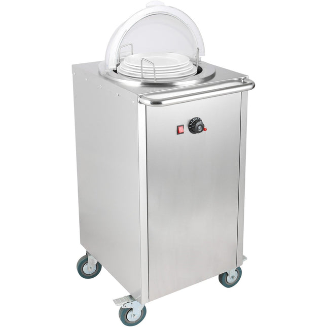 Heated Plate Dispenser Trolley Stainless Steel 12''/300mm 50 Plates With Rolltop Cover |  Tdds1 C