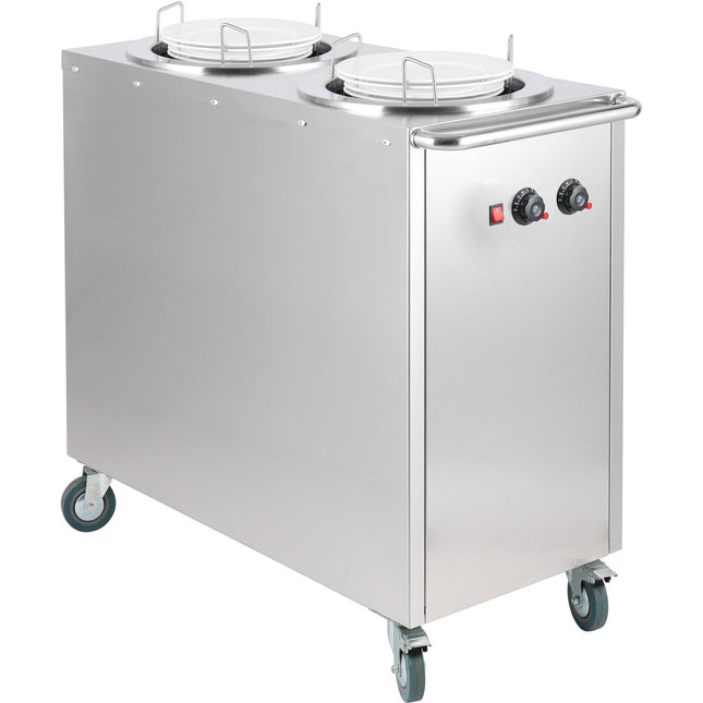Heated Plate Dispenser Trolley Stainless Steel 12''/300mm 2x50 Plates With Rolltop Cover |  Tdds2 C