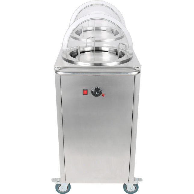 Heated Plate Dispenser Trolley Stainless Steel 12''/300mm 2x50 Plates With Rolltop Cover |  Tdds2 C
