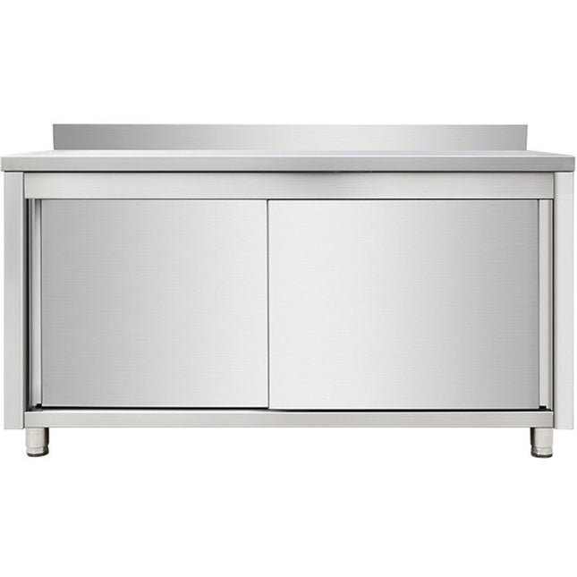 Commercial Worktop Floor Cupboard Sliding Doors Stainless Steel Width 1600mm Depth 700mm Upstand |  Thasr167 A