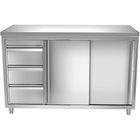 Commercial Worktop Floor Cupboard 3 Drawers Left 2 Sliding Doors Stainless Steel Width 1600mm Depth 700mm |  Thasr167 L3