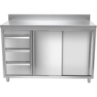 Commercial Worktop Floor Cupboard 3 Drawers Left 2 Sliding Doors Stainless Steel Width 1600mm Depth 700mm Upstand |  Thasr167 L3 A