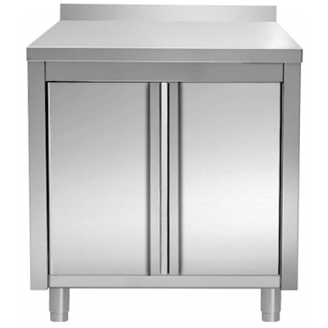 Commercial Worktop Floor Cupboard Hinged Doors Stainless Steel 800x600x850mm Upstand |  Vtc86 Slb