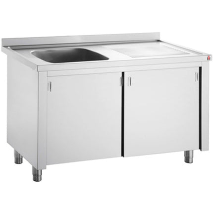 Commercial Sink With Cupboard Stainless Steel 1 Bowl Left Splashback Width 1000mm Depth 600mm |  Vsc106 Lbs