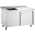 Commercial Sink With Cupboard Stainless Steel 1 Bowl Left Splashback Width 1200mm Depth 600mm |  Thssr126 Bl1