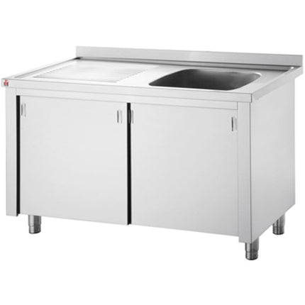 Commercial Sink With Cupboard Stainless Steel 1 Bowl Right Splashback Width 1200mm Depth 600mm |  Thssr126 Br1