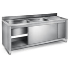 Commercial Sink With Cupboard Stainless Steel 2 Bowls Left Splashback Width 1800mm Depth 600mm |  Thssr186 Bl2