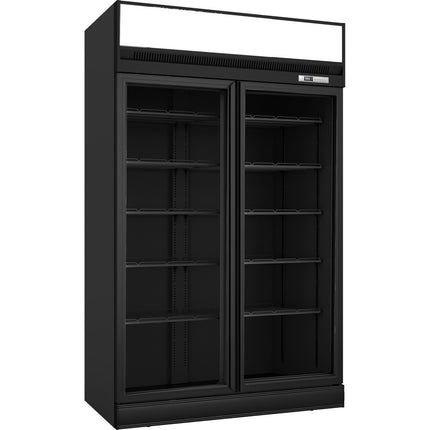 Commercial Display Cooler 1195 Litres Double Hinged Doors Top Mount Black |  Tr101 Black