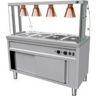 Commercial Bain Marie With Cabinet 4×Gn1/1 Curved Glass Display And 4 Heat Lamps 1470x700x1450mm | Vbmgn4 Aen