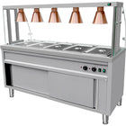 Commercial Bain Marie With Cabinet 5×Gn1/1 Curved Glass Display And 5 Heat Lamps 1800x700x1450mm | Vbmgn5 Aen
