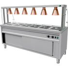 Commercial Bain Marie With Cabinet 6×Gn1/1 Curved Glass Display And 6 Heat Lamps 2130x700x1450mm | Vbmgn6 Aen