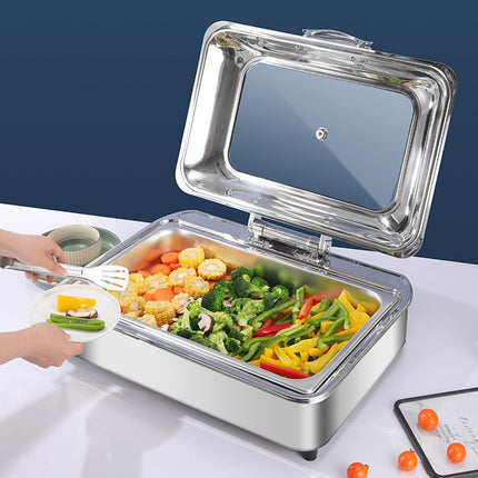 Chafing Dish Electric Glass Lid Stainless Steel 7 Litres Gn1/1 |  Viccd528