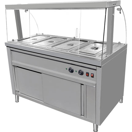 Commercial Bain Marie Hot Food Display With Glass Cover Acrylic Sliding Door And Top Light 1500x690x1400mmmm | Vmgn4 Agh
