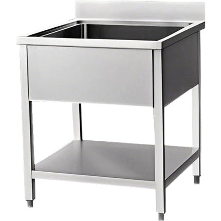 Commercial Sink Stainless Steel 1 Bowl Bottom Shelf Splashback 700x600x950mm |  Vs76 Bs