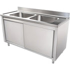 Commercial Stainless Steel Sink With Cupboard &Amp; Splashback 2 Bowls 1200x600x850mm | Qnh1004
