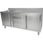 Commercial Sink With 2 Cupboards And 3 Drawers Stainless Steel 1 Bowl Left Splashback 1800x600x950mm | Vsc186 Lbs3 Md