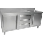 Commercial Sink With 2 Cupboards And 3 Drawers Stainless Steel 1 Bowl Right Splashback 2100x600x950mm | Vsc216 Rbs3 Md