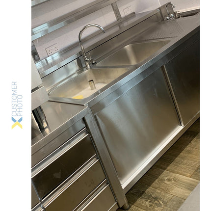 Commercial Sink With Cupboard Stainless Steel 2 Bowls Left Splashback Width 1800mm Depth 700mm | Vsc187 Lbt