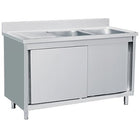 Commercial Sink With Cupboard Stainless Steel 2 Bowls Right Splashback 1800x700x950mm |  Vsc187 Rbt