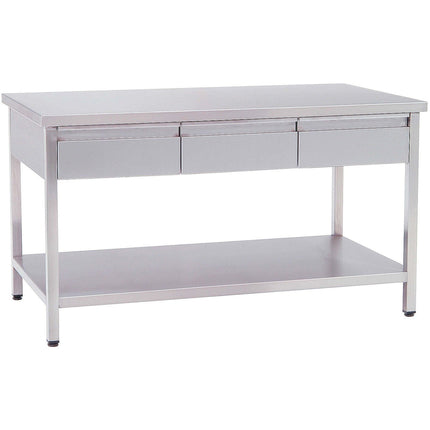 Professional Work Table Stainless Steel 3 Drawers Bottom Shelf 1500x700x850mm |  Vt1573 D