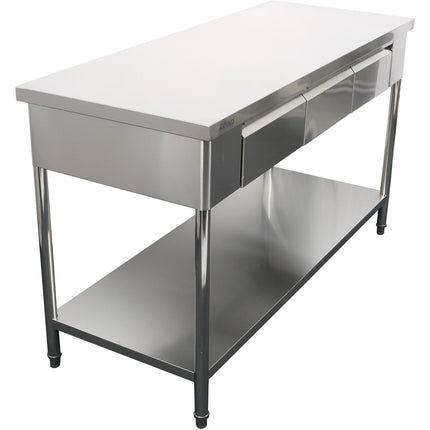 Premium Commercial Work Table With 3 Drawers Stainless Steel Bottom Shelf 1800x600x900mm | W218180603 D