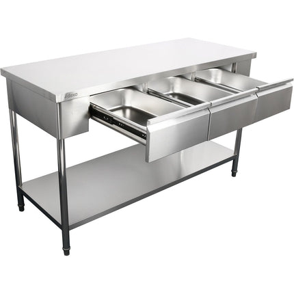 Premium Commercial Work Table With 3 Drawers Stainless Steel Bottom Shelf 1500x600x900mm | W218150603 D