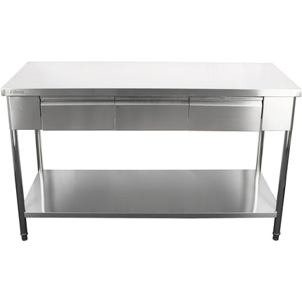 Premium Commercial Work Table With 3 Drawers Stainless Steel Bottom Shelf 1500x700x900mm | W218150703 D