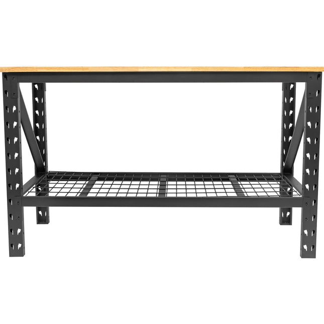 Professional Heavy Duty Steel Workbench With Rubberwood Worktop 800kg Width 1520mm With Undershelf |  Wb6024