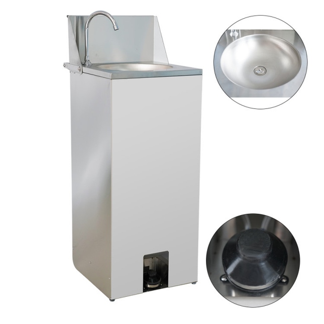 Foot Operated Mobile Wash Basin With Backsplash &Amp; Castors Stainless Steel |  Whf278