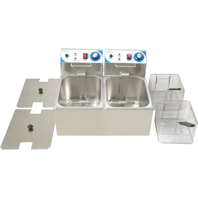 Commercial Double Deep Fat Fryer 10 + 10 Litres 3k W Countertop | Wh122 A