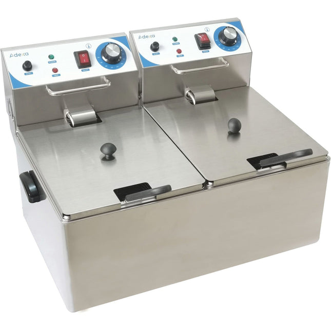 Commercial Double Deep Fat Fryer 10 + 10 Litres 3k W Countertop | Wh162 A