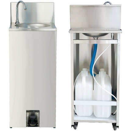 Foot Operated Mobile Wash Basin With Backsplash &Amp; Castors Stainless Steel |  Whf278