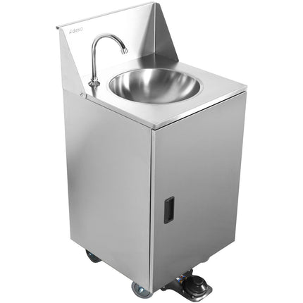 Foot Operated Economic Mobile Wash Basin With Backsplash &Amp; Castors Stainless Steel |  Whf278 E