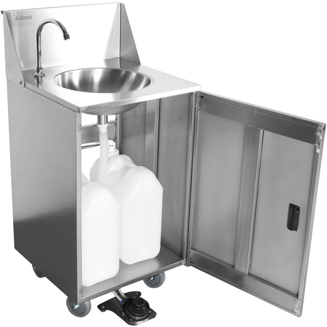 Foot Operated Economic Mobile Wash Basin With Backsplash &Amp; Castors Stainless Steel |  Whf278 E