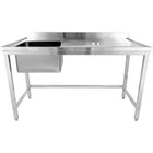 Commercial Stainless Steel Single Sink With Left Bowl &Amp; Right Scrapping Hole + Splashback 1400x700x950mm | Whstd1470 L