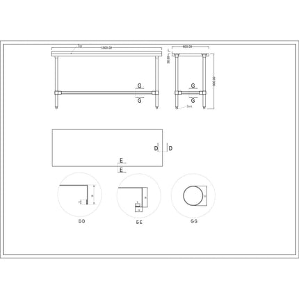 Commercial Stainless Steel Work Table No Bottom Shelf With Upstand 1800x600x900mm |  Wt60180 Gbnu